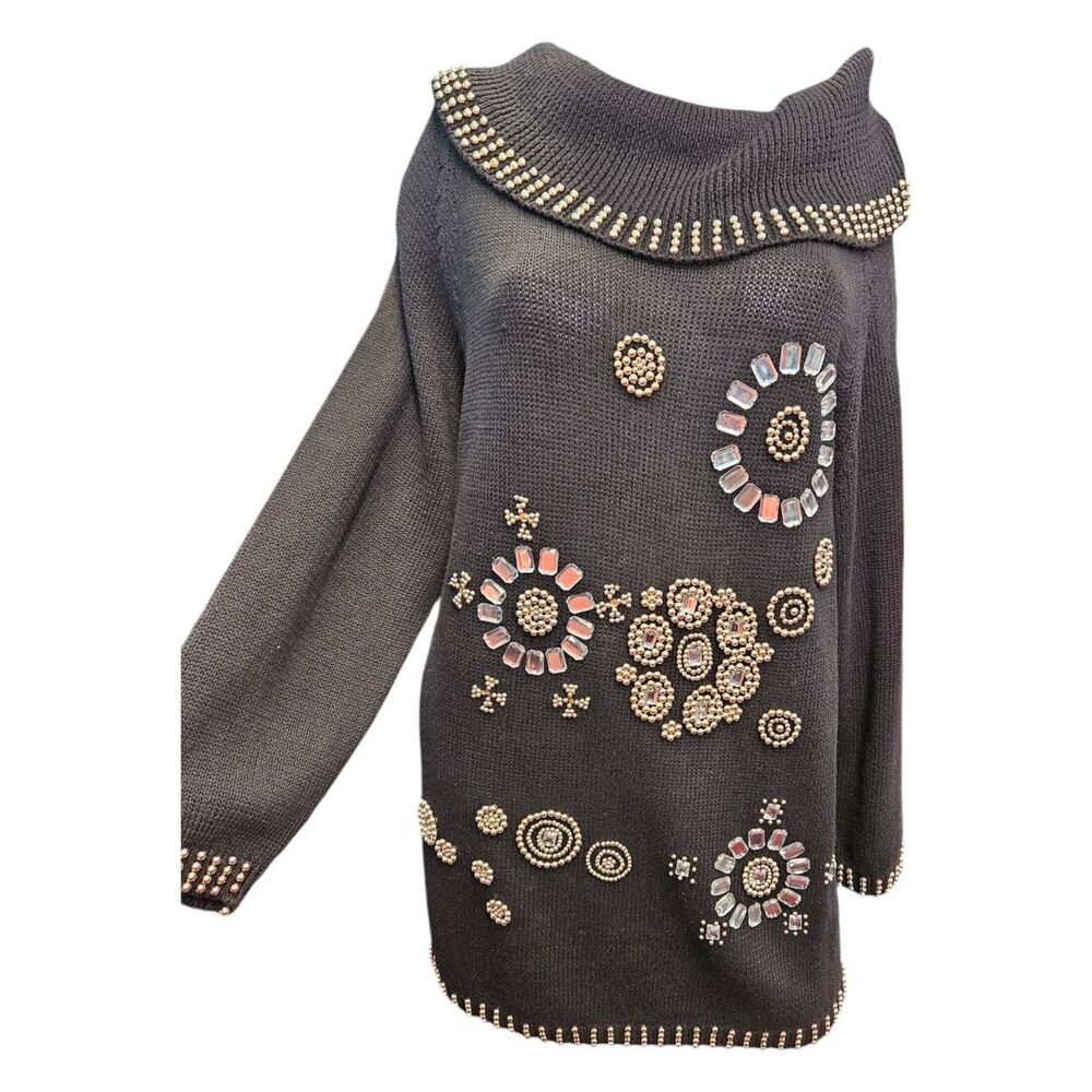 Victoria Harbour Black Embellished Sweater Medium Vintage 90's